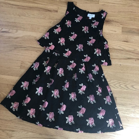 Elle dress size 10 floral tiered black lace embroidered Y2K Fairycore whimsical - Picture 1 of 8